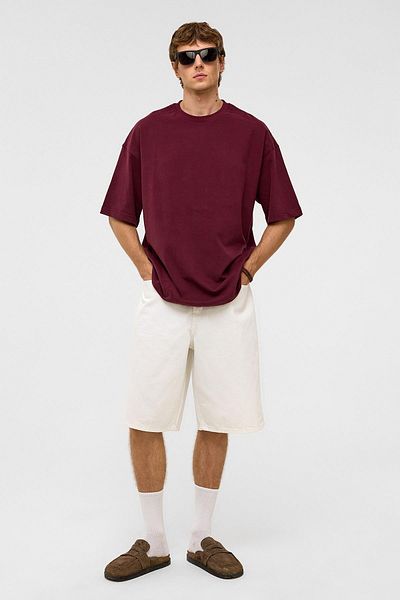 VAMOSCLO Basic Oversize Crew Neck T-Shirt Claret Red