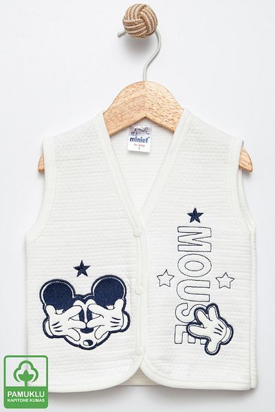 Miniel Baby Boy Mouse Embroidered Organic Cotton 6-18 Months Quilted Baby Vest
