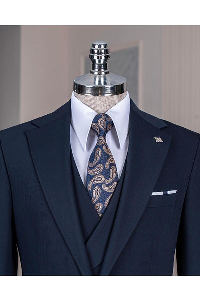 TerziAdemAltun Italian Style Slim Fit Jacket Vest Pants Suit Navy Blue T14186