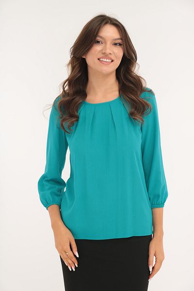 Vanessa Line RO Bluza uni turcoaz cu pliuri la decolteu