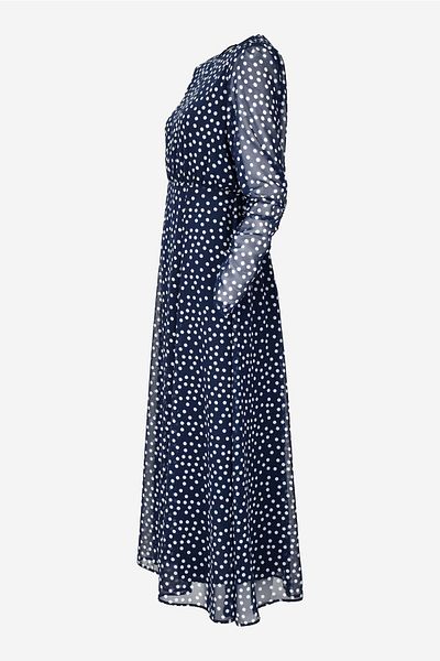 birizmoda Chiffon Polka Dot Midi Dress - Navy Blue