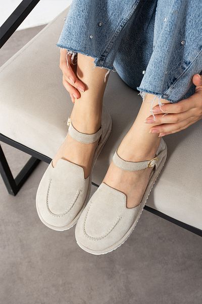 aayak&kabımofficial Genuine Suede Ultra Light Belt Detailed Buckle Women's Moccasin – Comfortable and Stylish Casual Shoes