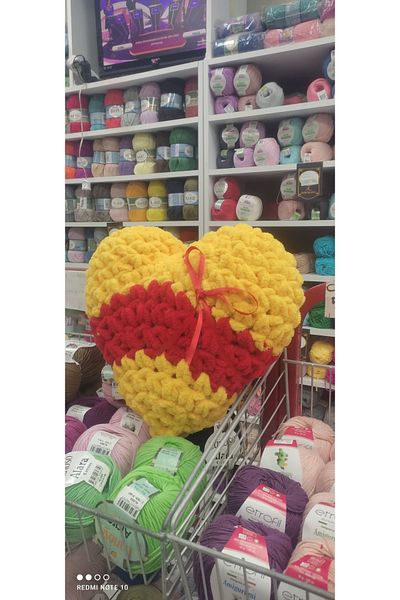 Kevser nur tuhafiye Heart Pillow Knit Yellow Red
