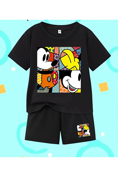 haha Mickey Mouse Printed T-Shirt for Kids - Shorts Set