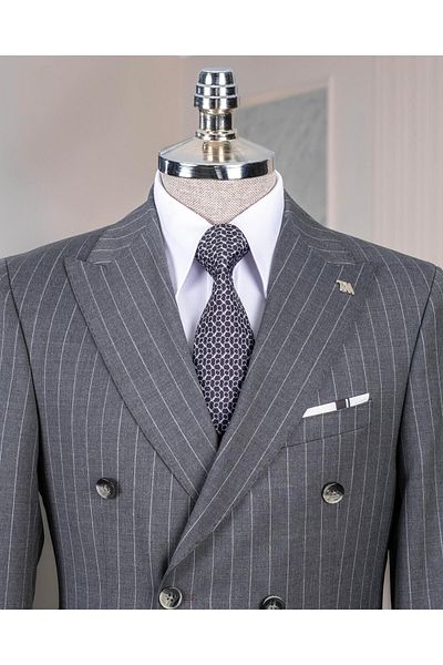 TerziAdemAltun Italian Style Double Breasted Jacket Pants Suit 44% Wool Grey T14324
