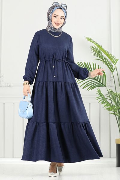 ModaMerve Sofia Dress with Tunnel at the Waist 025Mr1077-M Navy