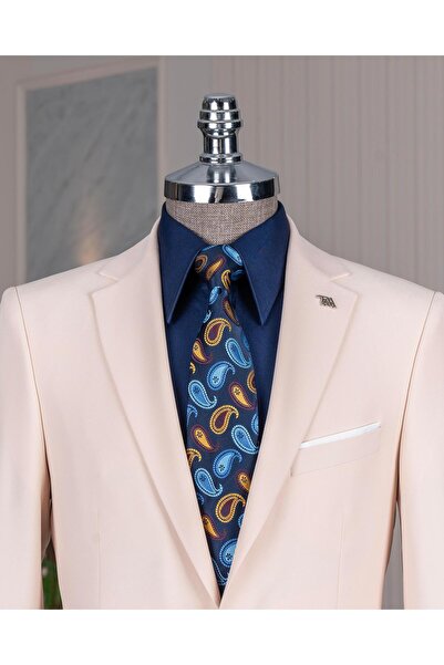 TerziAdemAltun İtalyan stil slim fit ceket pantolon takım elbise bej T14160