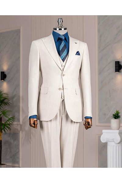 TerziAdemAltun Italian Style Slim Fit Jacket Vest Pants Suit Beige T14356