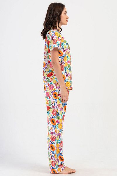 VİENETTA Women's Cotton Collar All Button Short Sleeve Pajama Set, 408201