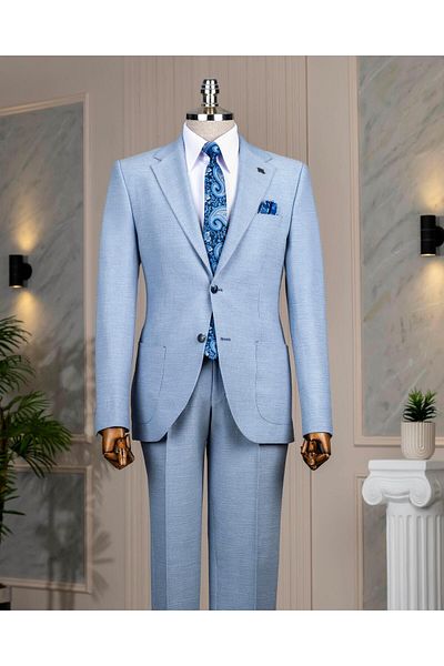 TerziAdemAltun Italian Style Slim Fit Mono Lapel Jacket Pants Suit Blue T14473
