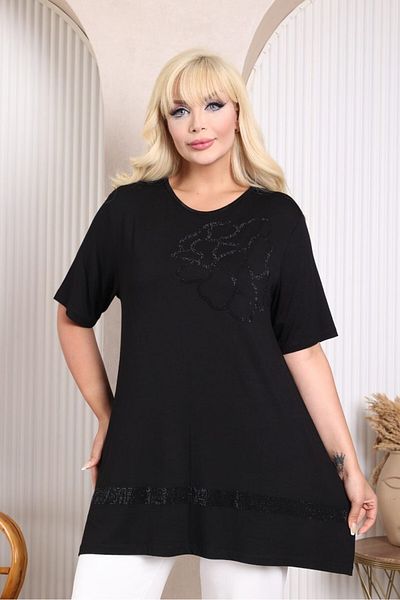 sinemisxxl Lycra Viscose Plus Size Short Sleeve Black Tunic