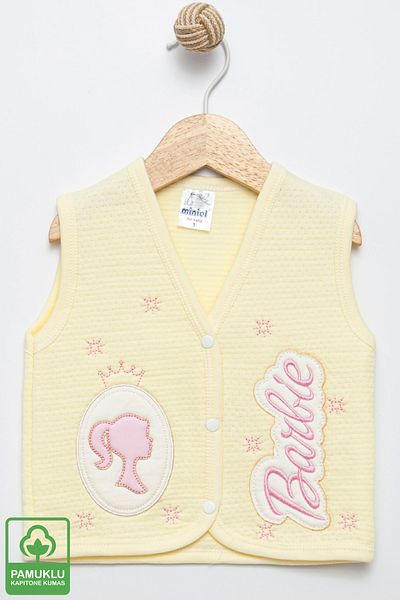 Miniel Baby Girl Brb Baby Embroidered Organic Cotton 6-18 Months Quilted Baby Vest