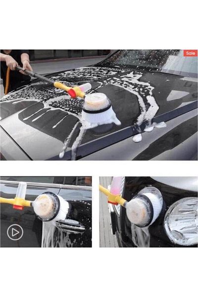 OEM Car Rotary Brush, 2 in 1, With Foam Container, Water Jet, Extendable Handle, Hose Connection, Yellow