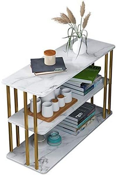 Türkiye Nordic Imitation Marble Sofa Side Table Living Room 3-Tier Storage Shelf Rectangle Golden Wrought Ir