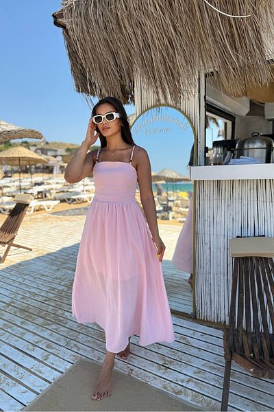 Neşeli Butik Women's Pink Strap Back Detail Summer Dress Nbmy3796