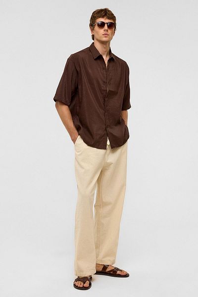 VAMOSCLO Basic Oversize Short Sleeve Modal Shirt Brown
