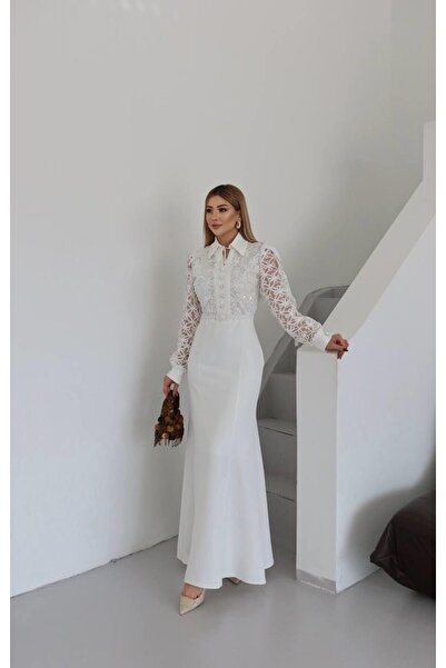 by kadriye yılmaz Weding Düğme Detaylı Elbise Beyaz