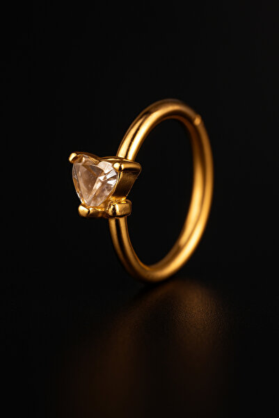 depozoom 316l Cerrahi Çelik Kalp Zirkon Taş Kilitli Halka Piercing