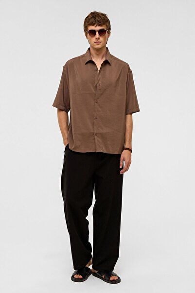 VAMOSCLO Basic Oversize Short Sleeve Modal Shirt Mink