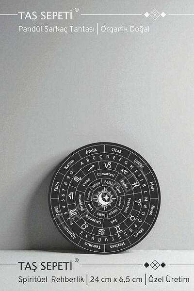 TAŞ SEPETİ Pandul Pendulum Board Organic Turkish Black Sun Moon Centered Dalmatian Jasper Pandul Gift