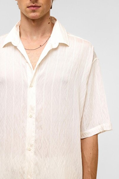 VAMOSCLO Оверсайз смугаста сорочка з коротким рукавом з модального полотна, біла
