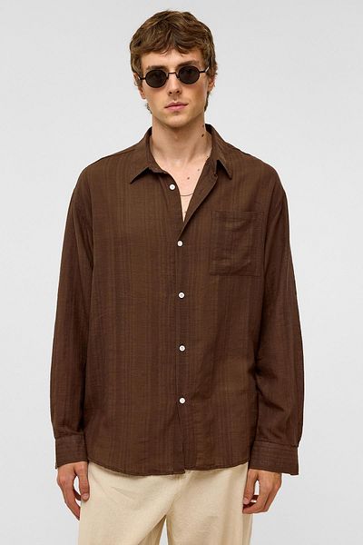 VAMOSCLO Oversize Striped Long Sleeve Linen Shirt Brown