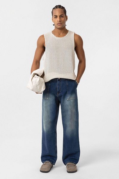 VAMOSCLO Pocket Detailed Baggy Fit Jean Green Tint