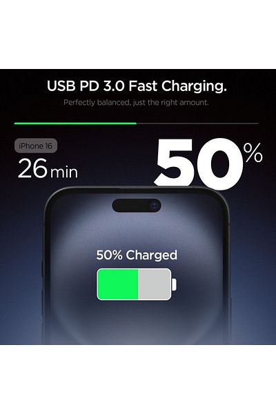 Spigen Încărcător de perete, 20W, Tip-C, GaN, încărcare rapidă - Essential (EE201EU) - Alb