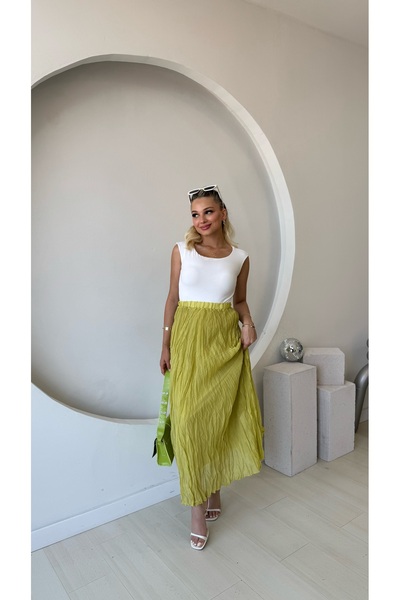 FEHUBLOOM Green Crashed Long Skirt