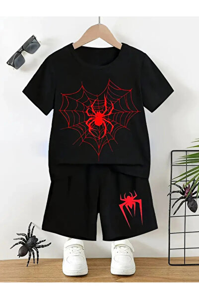 haha Boy's Spider Web Printed T-Shirt - Shorts Set