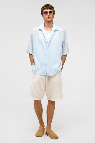 VAMOSCLO Oversize Striped Short Sleeve Modal Fabric Shirt Baby Blue