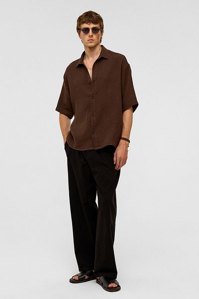 VAMOSCLO Oversize short sleeve muslin fabric shirt coffee