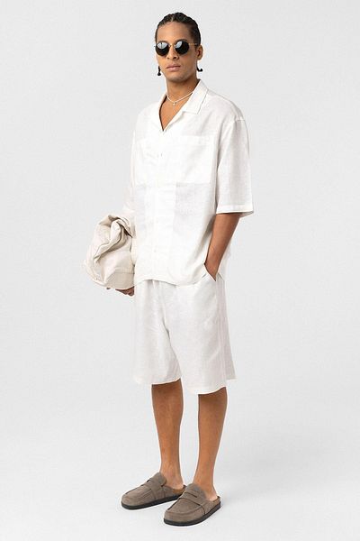 VAMOSCLO Double Pocket Oversize Linen Shirt Ecru