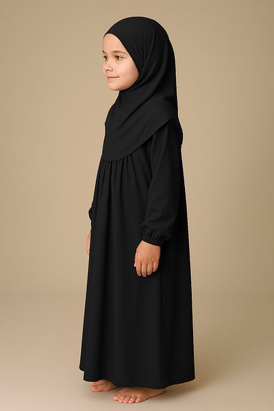 Mesa Charm One Piece Organic Cotton Hijab Plug and Remove Hijab Children's Prayer Dress Black