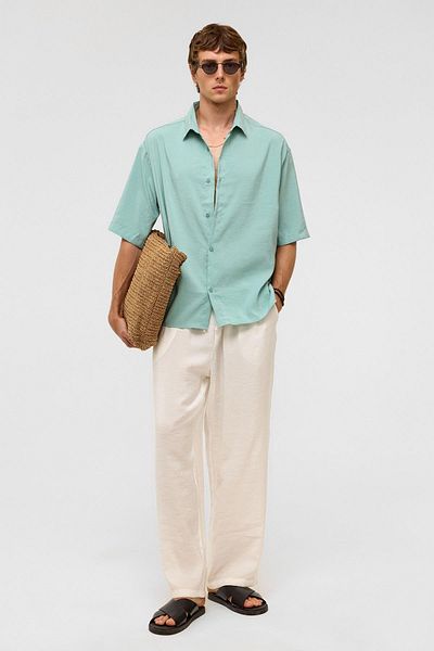 VAMOSCLO Basic Oversize Short Sleeve Modal Shirt Turquoise