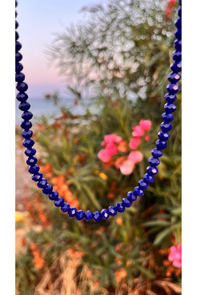 Atelier By Serkan Crystal Cut Navy Blue Color Glass Bead Necklace