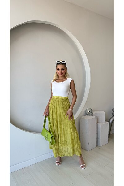 FEHUBLOOM Green Crashed Long Skirt