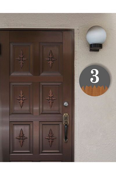 zafrakreklam Round Metal Composite - Wooden Apartment Site -Apartment Hotel Office Door Number - Door No:3 Three