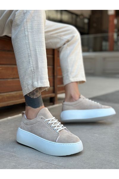BOA Le11 Lace-Up Men's High Sole Imported Suede Cream Sports Shoes