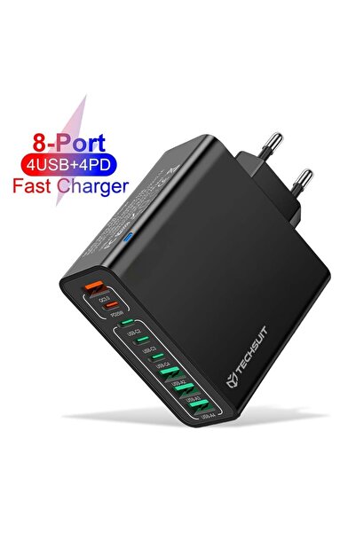 Techsuit Priză încărcător 4 x USB, 4 x Tip-C, Încărcare rapidă, 65W - (CHPD224) - Negru
