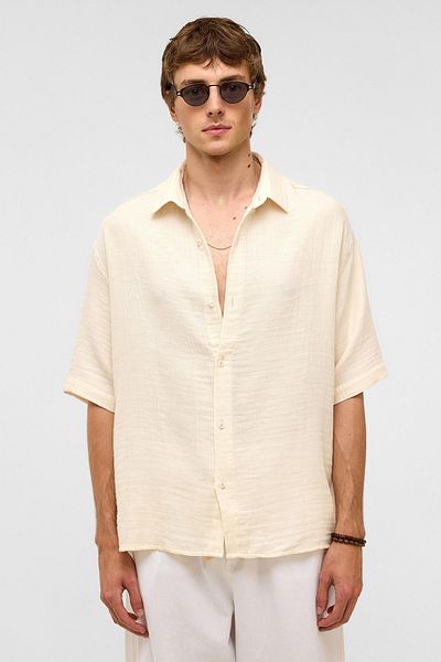 VAMOSCLO Oversize Short Sleeve Muslin Fabric Shirt Natural