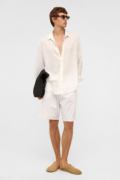 VAMOSCLO Oversize Long Sleeve Linen Shirt White