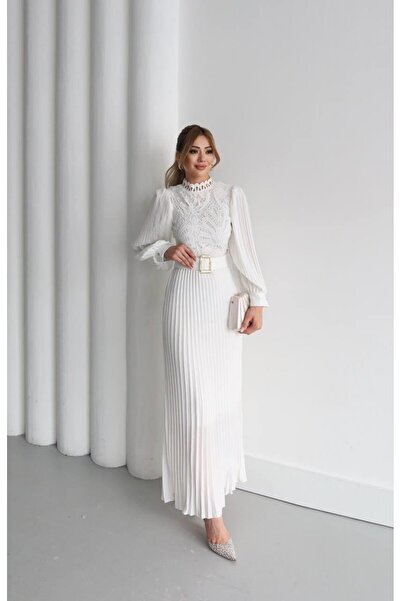 by kadriye yılmaz Wersac Dantel Detaylı Uzun Elbise Beyaz