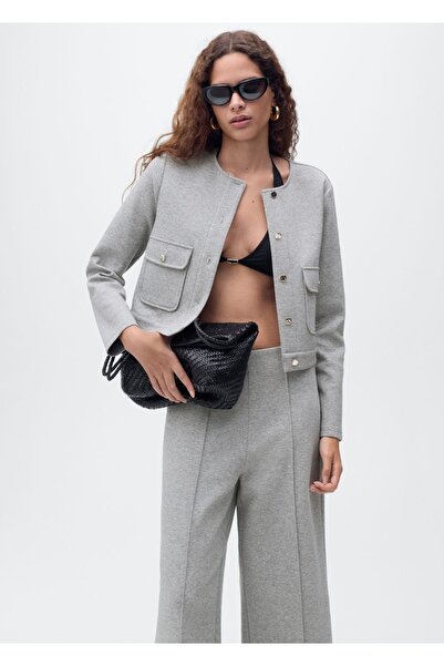 MANGO Woman Jachetă crop cu buzunare din bumbac