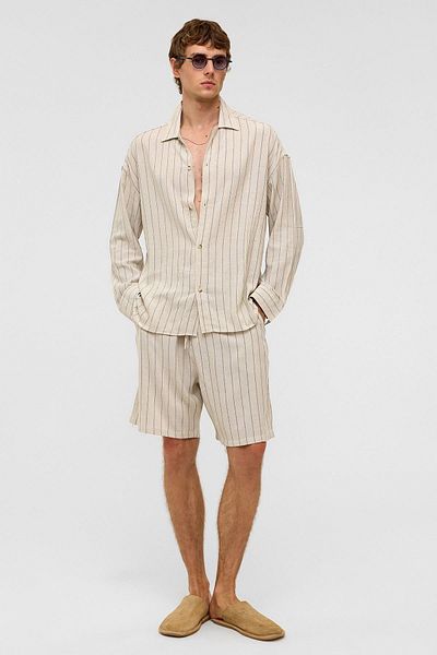 VAMOSCLO Oversize Long Sleeve Striped Linen Shirt Indigo
