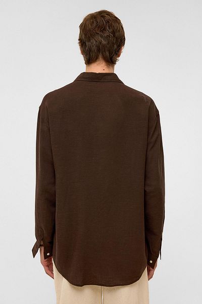 VAMOSCLO Oversize Long Sleeve Linen Shirt Brown