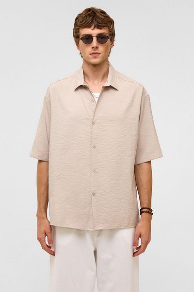 VAMOSCLO Basic Oversize Short Sleeve Modal Shirt Stone