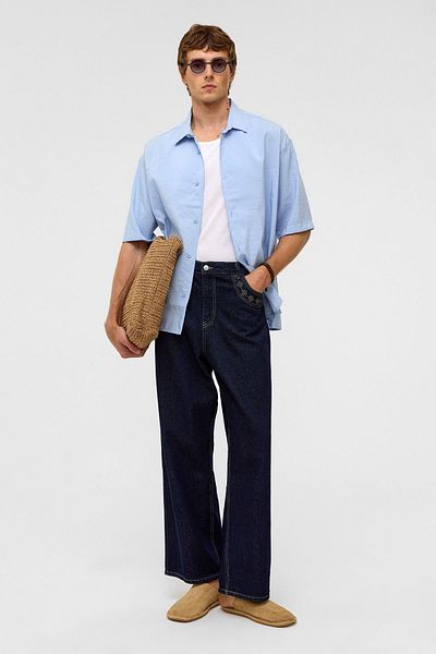 VAMOSCLO Basic Oversize Short Sleeve Modal Shirt Baby Blue