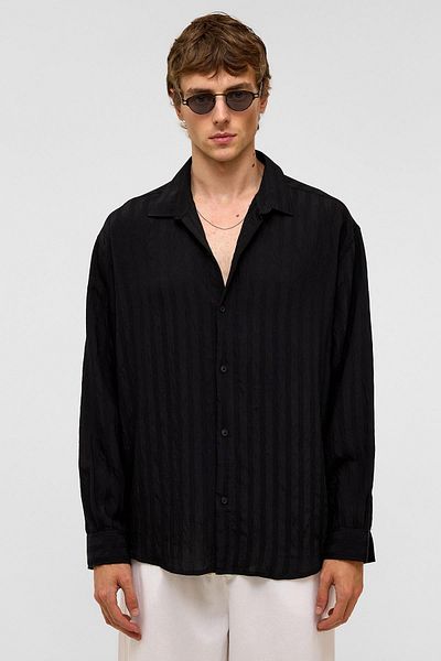 VAMOSCLO Oversize Long Sleeve Modal Fabric Shirt Black
