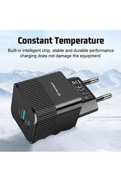 Techsuit Adaptor de alimentare GaN, USB, Tip-C, 25W - (CHPD216) - Negru